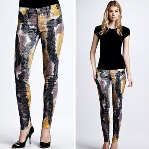 True Religion Womens Halle Metallic Snake Print 3D Skinny Leggings Jeans Size 27